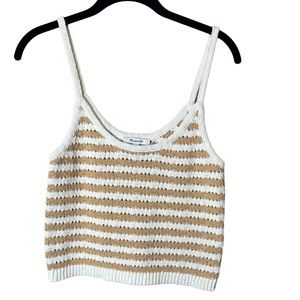 Madewell White and Tan Striped Tank Top